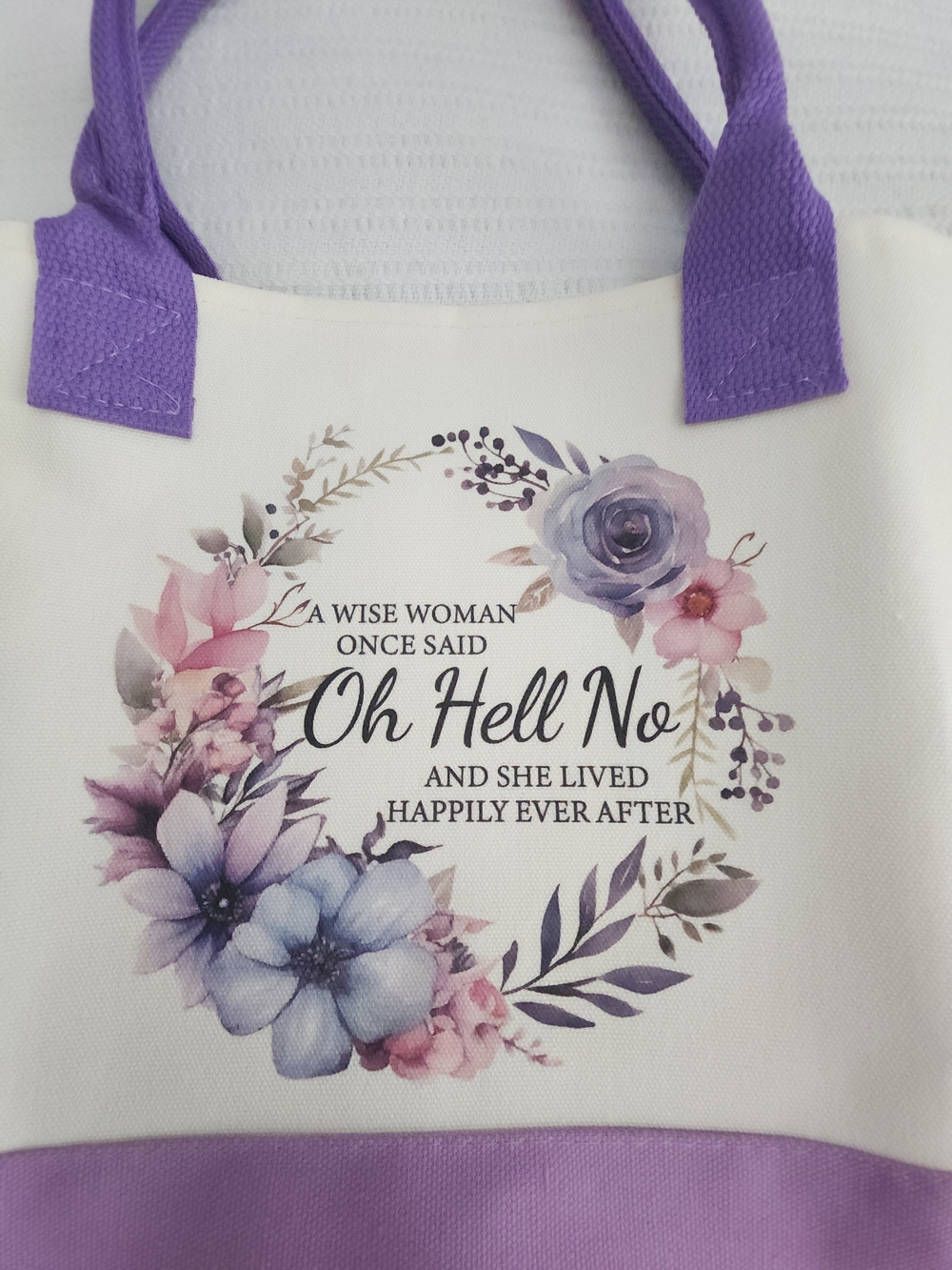 Oh Hell No Floral Canvas Tote Bag - Purple